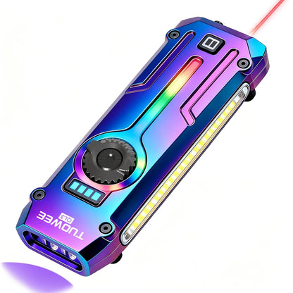 TUOWEE 7-in-1 1800LM Tactical Flashlight, Type-C Rechargeable EDC Light with 395 NM UV Light, Laser, RGB Light, Magnetic Base & Stepless Dimming for Outdoor Use