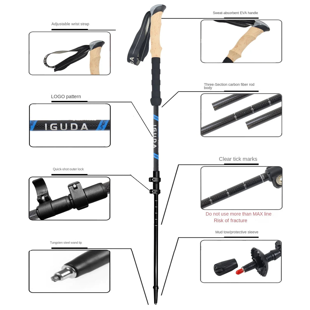 Carbon Fiber Collapsible Trekking Poles – Lightweight Adjustable Telescopic Hiking & Walking Sticks for Climbing