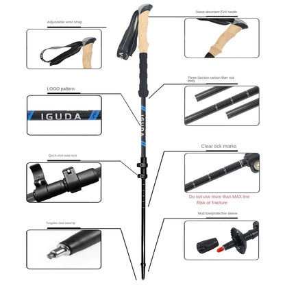 Carbon Fiber Collapsible Trekking Poles – Lightweight Adjustable Telescopic Hiking & Walking Sticks for Climbing