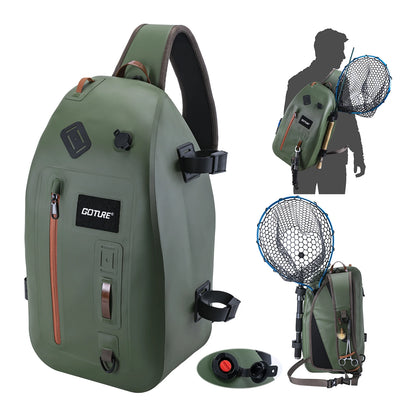 Goture IPX8 Waterproof Fishing Dry Backpack for Fishing Trout Tackle Backpack Fly Sling Pack 840D TUP Fishing Tool Storage Bag