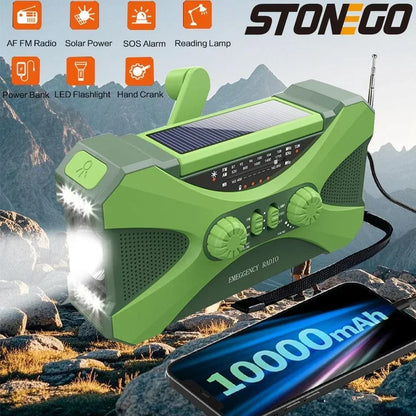 Emergency Radio Solar Hand Crank Radio 10000mAh Power Bank NOAA Weather Radio Survival Gear Camping Radio With Am Fm Dual Speaker Stereo Led Flashlight Triple Power Backup Portable Battery Charger Usb C For Outdoor Hiking Hom
