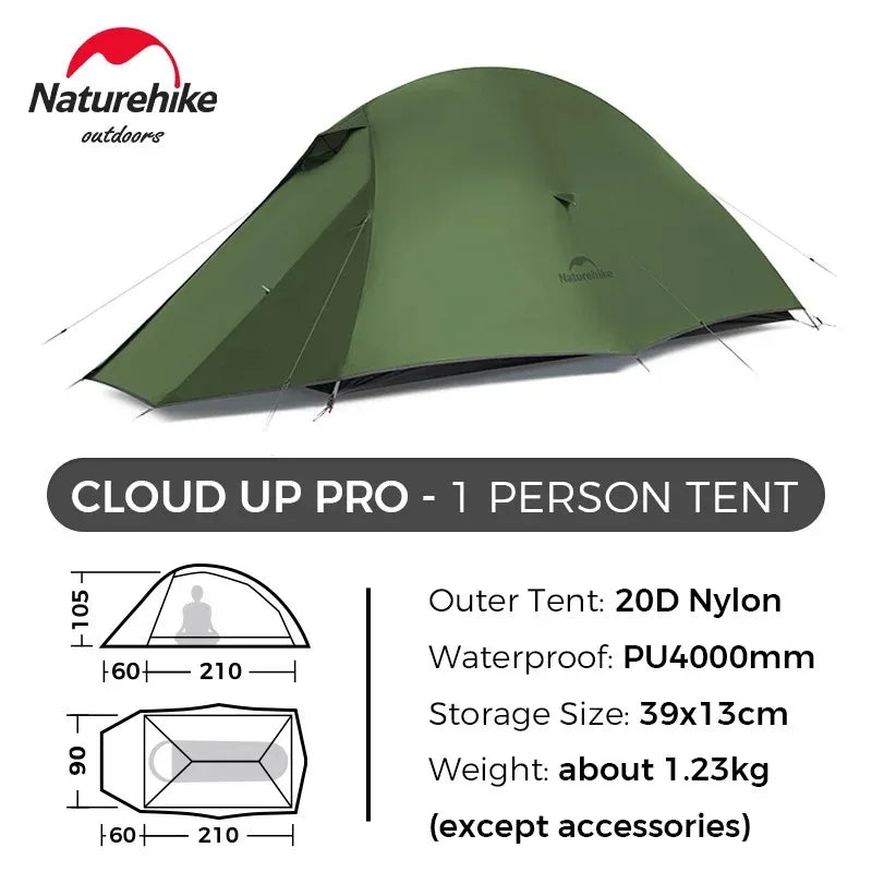 Naturehike Cloud Up Pro Tent 1 Person Double Layers Backpacking Tents 20D Nylon Waterproof Ultralight Tent for Camping Hiking