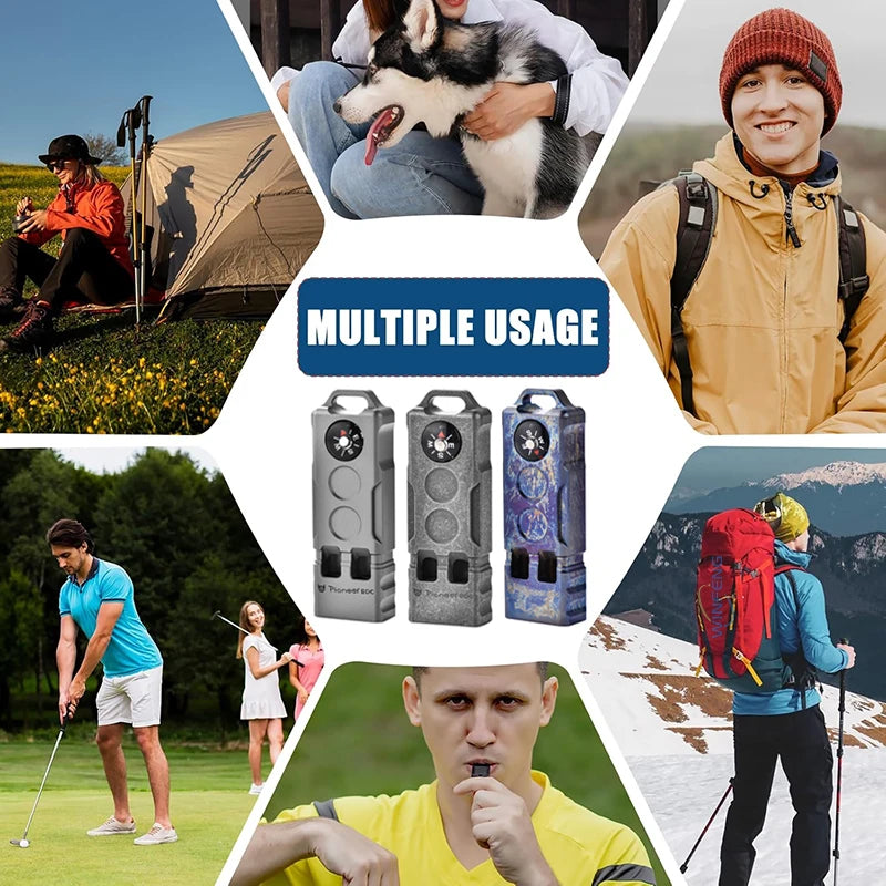High Decibel Titanium Emergency Whistle Dual Frequency Survival Whistle with Compass for Outdoor Camping Hiking Exploring