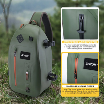 Goture IPX8 Waterproof Fishing Dry Backpack for Fishing Trout Tackle Backpack Fly Sling Pack 840D TUP Fishing Tool Storage Bag