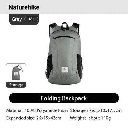 Naturehike Backpack 18L Black Ultralight Outdoor Waterproof Folding Backpack for Men Women‘s Bag Camping Hiking Shoulder Bag