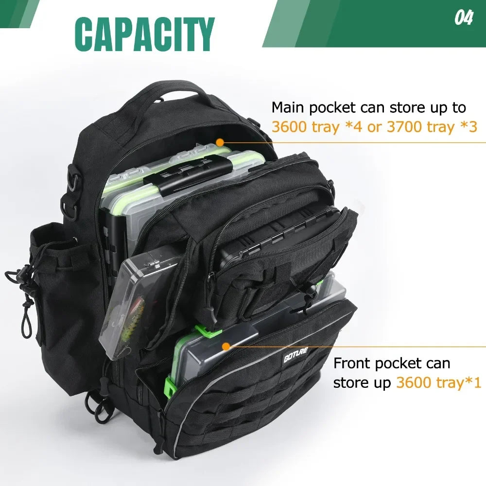 Goture Outdoor Fishing Backpack Multifunction Large Capacity Waterproof Tackle Bag for Hiking Camping Cycling Fishing Tackle Bag