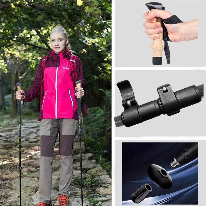 Carbon Fiber Collapsible Trekking Poles – Lightweight Adjustable Telescopic Hiking & Walking Sticks for Climbing