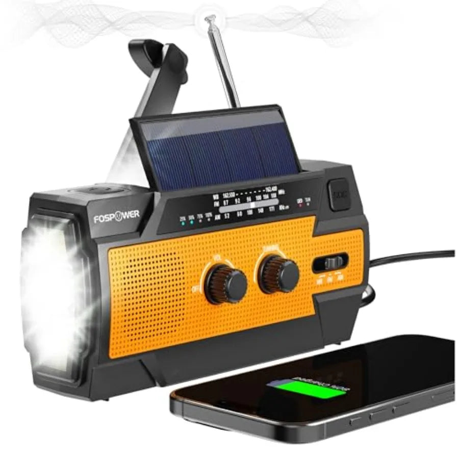NOAA Emergency Weather Radio A1 7400mWh Portable Power Bank, AM/FM, USB/Solar/Hand Crank Charging, Battery Operated, SOS Alarm