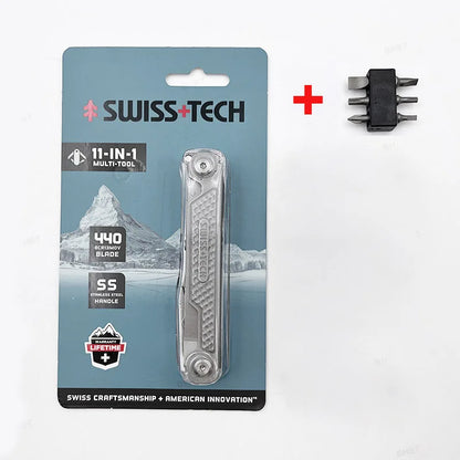 SWISS TECH 11 in 1 Mini Multitool Knife Folding EDC Outdoor Camping Survival Tools Scissors Screwdriver Multi Tool with Clip