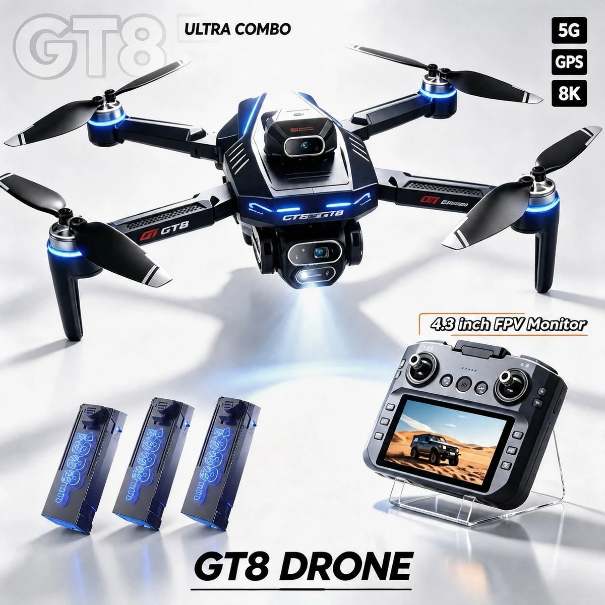 GT8 Drone 8K HD Professional Dual Cameras WiFi Optical Flow Positioning Brushless UAV With Screen Obstacle Avoidance RC Drone To