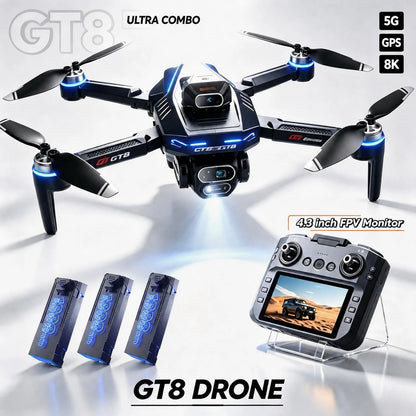 GT8 Drone 8K HD Professional Dual Cameras WiFi Optical Flow Positioning Brushless UAV With Screen Obstacle Avoidance RC Drone To