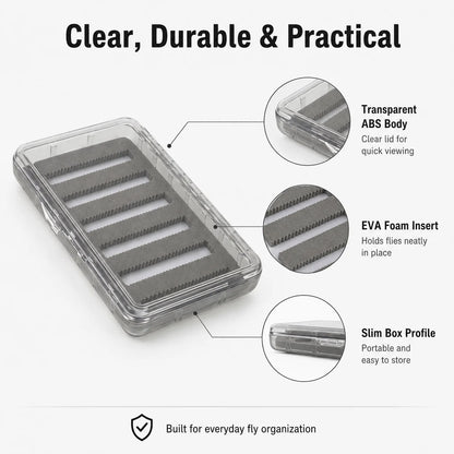 Aventik Transparent ABS Fly Fishing Box, Slim Clear Fly Storage Case with EVA Foam Inserts, Pocket Fly Organizer