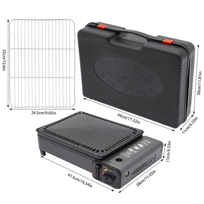 Portable Dual Fuel Gas Grill Stove Piezo Ignition Overpressure Protection 3.2kg Outdoor Camping BBQ Grill with Full Accessories