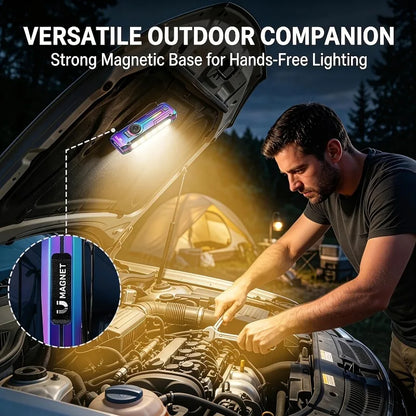 TUOWEE 7-in-1 1800LM Tactical Flashlight, Type-C Rechargeable EDC Light with 395 NM UV Light, Laser, RGB Light, Magnetic Base & Stepless Dimming for Outdoor Use
