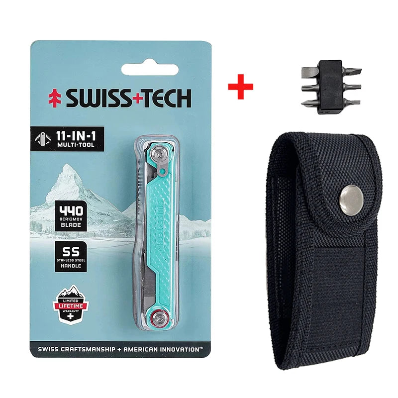SWISS TECH 11 in 1 Mini Multitool Knife Folding EDC Outdoor Camping Survival Tools Scissors Screwdriver Multi Tool with Clip