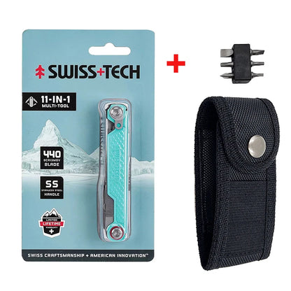 SWISS TECH 11 in 1 Mini Multitool Knife Folding EDC Outdoor Camping Survival Tools Scissors Screwdriver Multi Tool with Clip