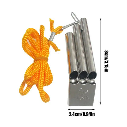 Whistle For Emergencies Stainless Steel Whistle Safety Whistles With Lanyard High Pitch Three Tubes For Outdoor Hiking Camping