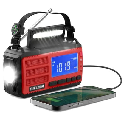 NOAA Emergency Weather Radio A1 7400mWh Portable Power Bank, AM/FM, USB/Solar/Hand Crank Charging, Battery Operated, SOS Alarm