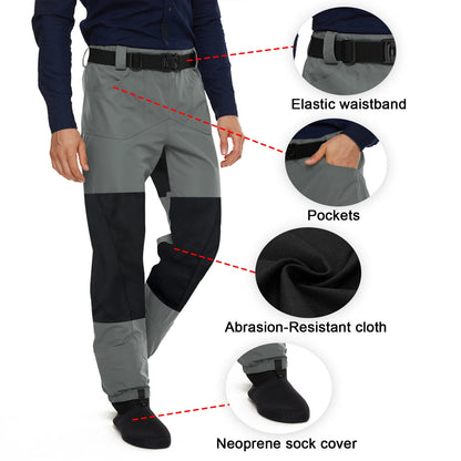 Wear Resistant Fishing Waders for Men and Women Wading Pants with Neoprene Stocking Foot Fishing Waist Waders Pants with Pockets