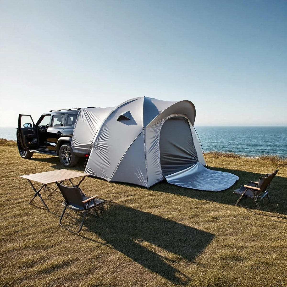 3-4 Person SUV Camping Tent PU4000 Waterproof with Mesh Bug Door, Cross-Ventilated Quick-Pitch Design, Built-In Floor