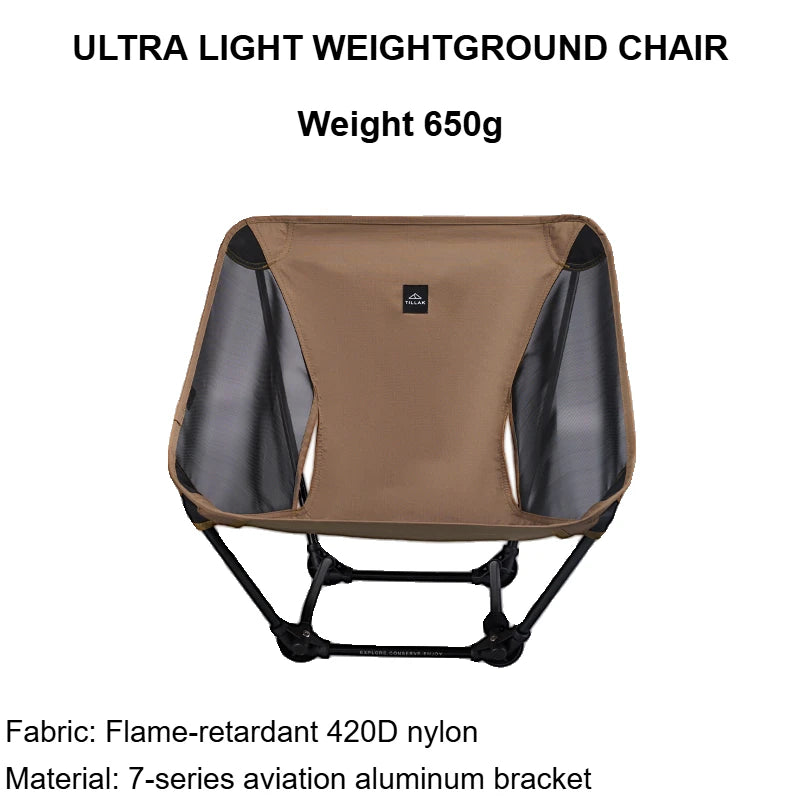 TILLAK 650g Ultralight Ground Chair 7075 Aluminum Alloy 1000D Cordura Fabric Foldable Camping Chair for Outdoor Hiking Fishing