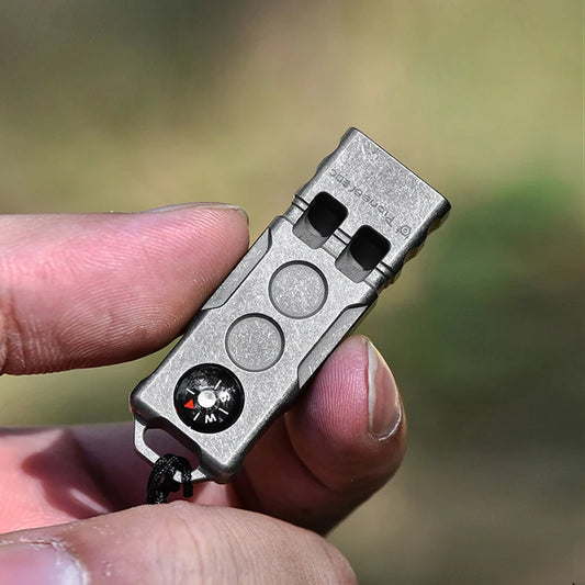 High Decibel Titanium Emergency Whistle Dual Frequency Survival Whistle with Compass for Outdoor Camping Hiking Exploring