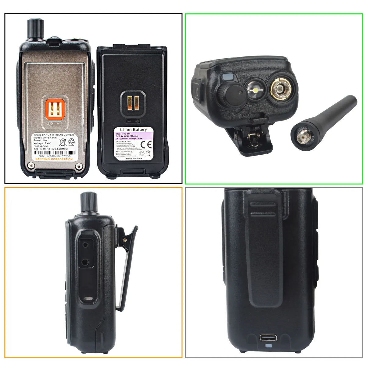 Baofeng UV-5R Mini Dual-Band Walkie Talkies – 2-Pack, 5W, Dual PTT, VOX, FM & Air Band RX, Type-C Charging