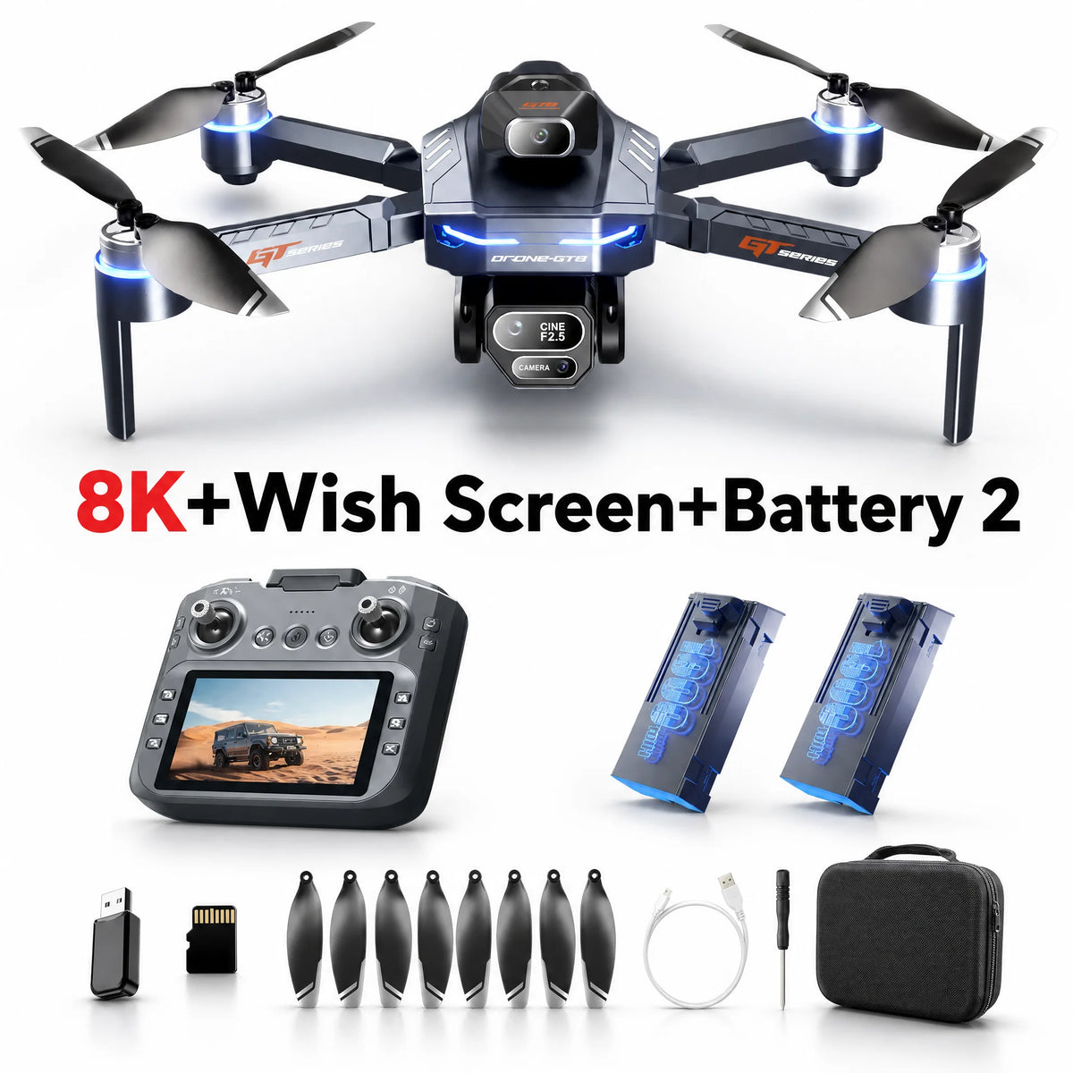 GT8 Drone 8K HD Professional Dual Cameras WiFi Optical Flow Positioning Brushless UAV With Screen Obstacle Avoidance RC Drone To