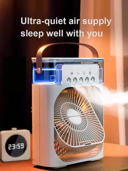 3-in-1 Portable Mini Air Cooler Fan with Humidifier & LED Night Light – Adjustable Personal Air Conditioner for Home, Office and Tents