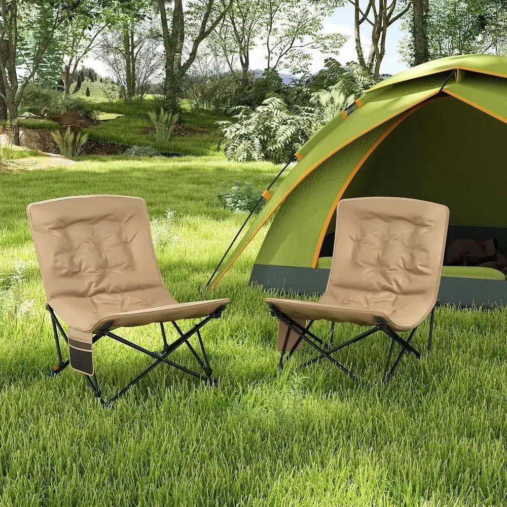 Portable Folding Camping Chair, 4-Position Padded Seat with 500 lbs Capacity, Side Pocket and Carry Bag, Ideal for Outdoors, Spo