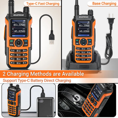 Baofeng UV-21 Pro V2 Long-Range Walkie Talkie – VHF/UHF Two-Way Radio with Air Band Reception, Wireless Frequency Copy & USB-C Charging