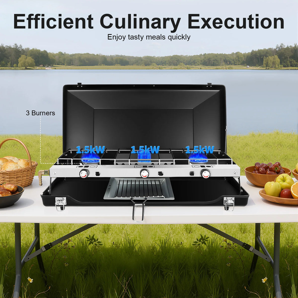 Portable 3-Burner Camping Stove – Dual Fuel Propane & Butane Outdoor Cooking Grill for Camping, RV, Tailgating & Emergency Preparedness