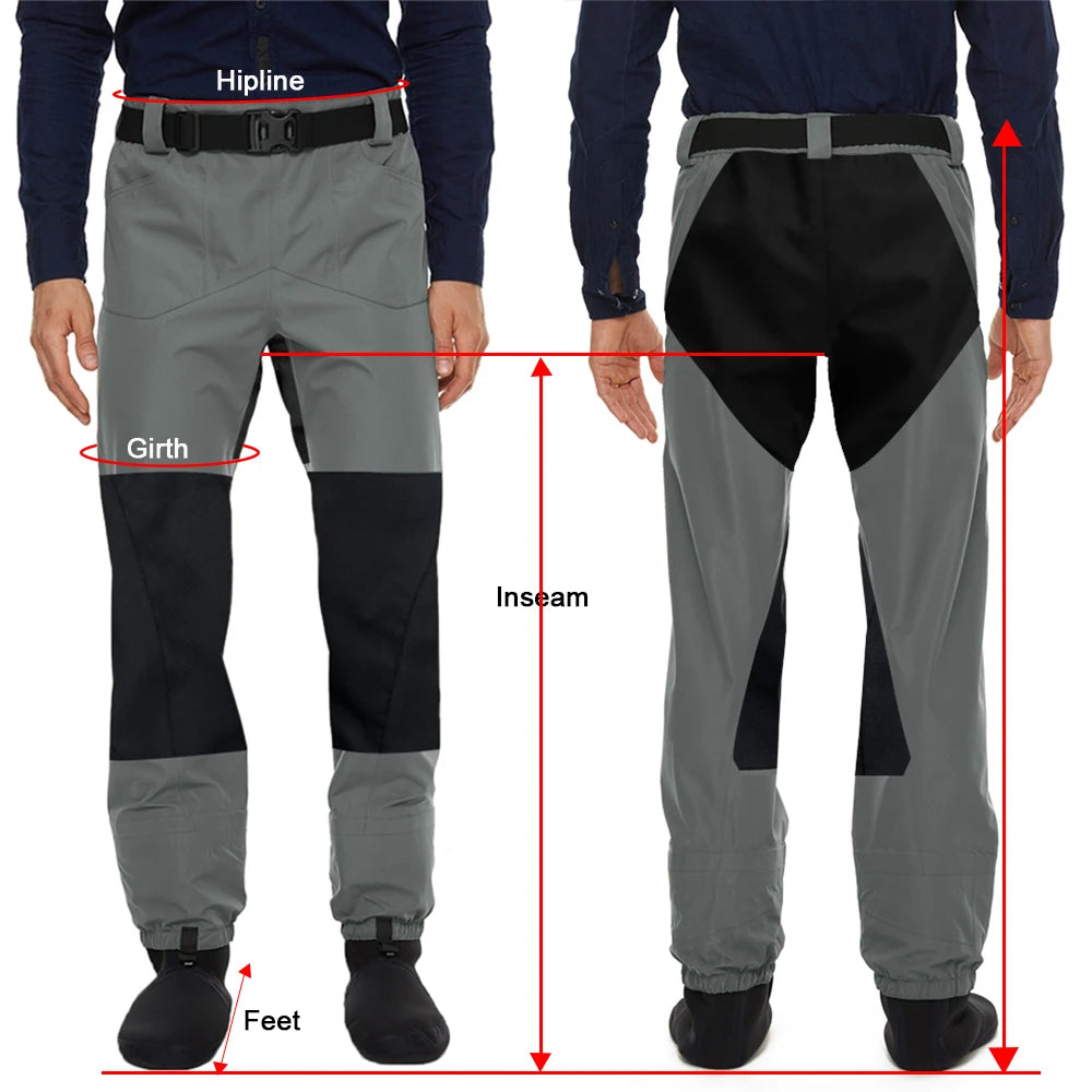Wear Resistant Fishing Waders for Men and Women Wading Pants with Neoprene Stocking Foot Fishing Waist Waders Pants with Pockets