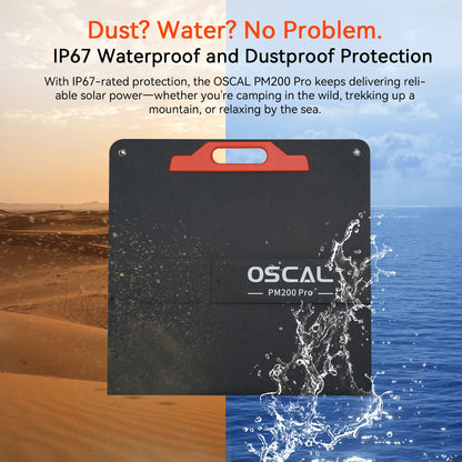 OSCAL 200W Portable Foldable Solar Panel Charger, 23% High Efficiency Monocrystalline ETFE, IP67 Waterproof Adjustable Kickstand, for Power Station RV Camping Home Emergency