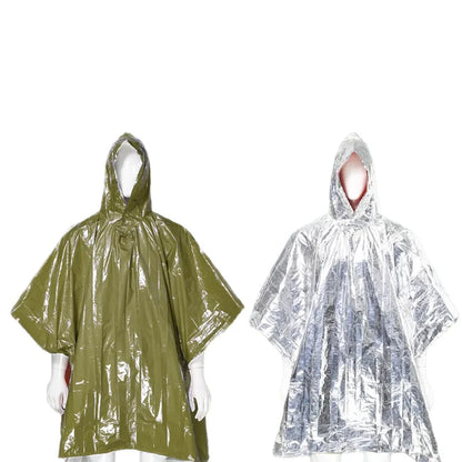 1Pc Emergency Waterproof Aluminum Film Rain Poncho,Thermal Warm Rainwear&Survival Blanket,Multi-purpose Outdoor Survival Gadgets