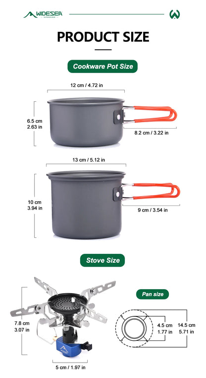 Widesea Camping Gas Stove Tableware Set Portable Gear Tourist Gadgets Kitchen Stuff Cooking Survival Camper Accessories Supplies