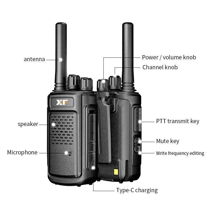 XF-888S 8W UHF Two-Way Radio – 5200mAh Rechargeable Walkie Talkie, 16 Channels, 400–470MHz, Baofeng Compatible