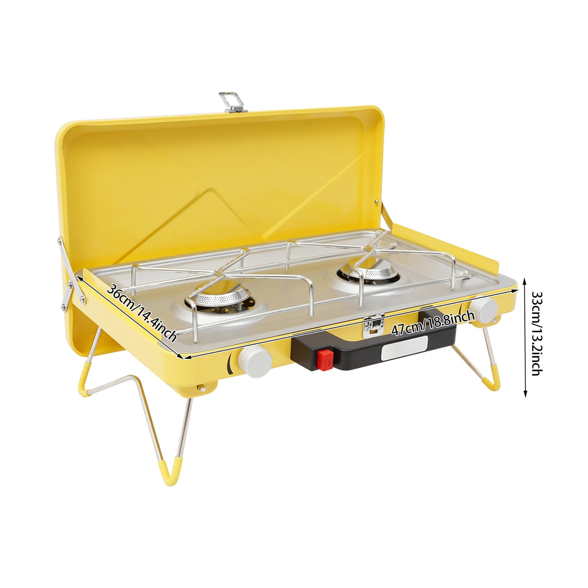 2-Burner Camping Stove 3500W, Portable Gas Grill with Piezoelectric Ignition & Windshield for Outdoor BBQ Picnic