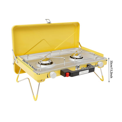 2-Burner Camping Stove 3500W, Portable Gas Grill with Piezoelectric Ignition & Windshield for Outdoor BBQ Picnic