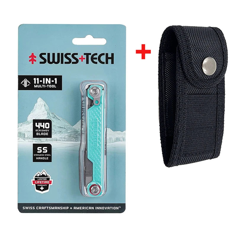 SWISS TECH 11 in 1 Mini Multitool Knife Folding EDC Outdoor Camping Survival Tools Scissors Screwdriver Multi Tool with Clip