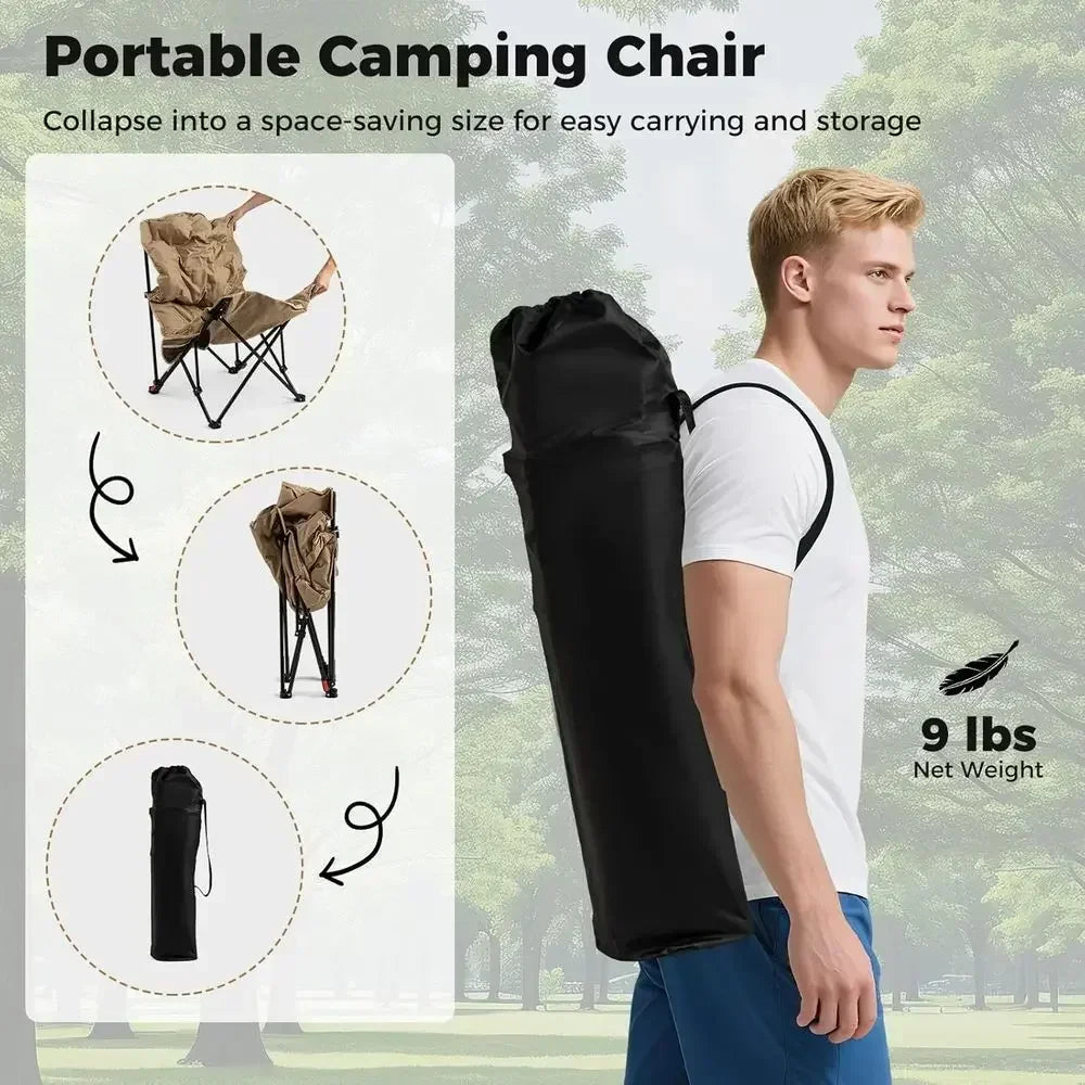 Portable Folding Camping Chair, 4-Position Padded Seat with 500 lbs Capacity, Side Pocket and Carry Bag, Ideal for Outdoors, Spo