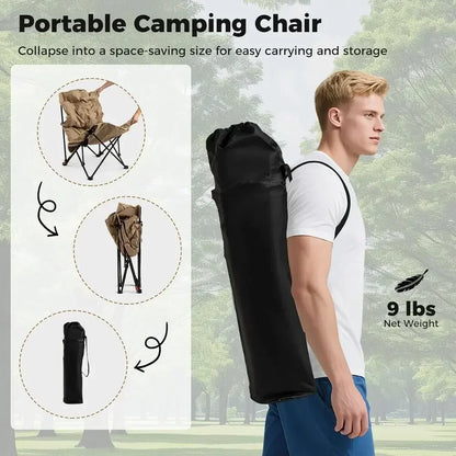 Portable Folding Camping Chair, 4-Position Padded Seat with 500 lbs Capacity, Side Pocket and Carry Bag, Ideal for Outdoors, Spo