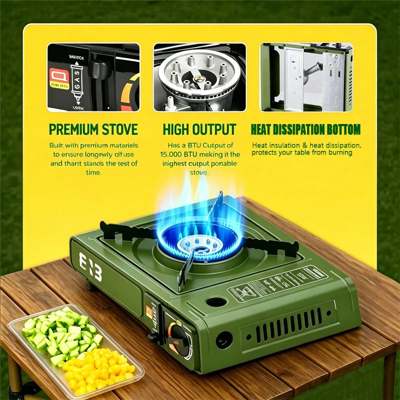 Portable Butane Camping Stove – Compact Windproof Outdoor Burner with Carrying Case, Fuel-Efficient Design for Camping, Hiking, Survival & Emergency Cooking