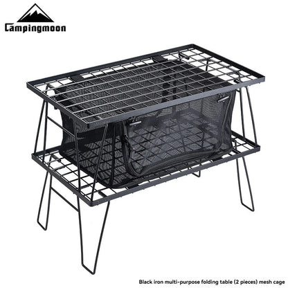 CAMPINGMOON T-230 Outdoor Simple Field Rack Folding Table Iron Multi functional Outdoor Camping Picnic Table Barbecue Table Can be Multi layer Paired