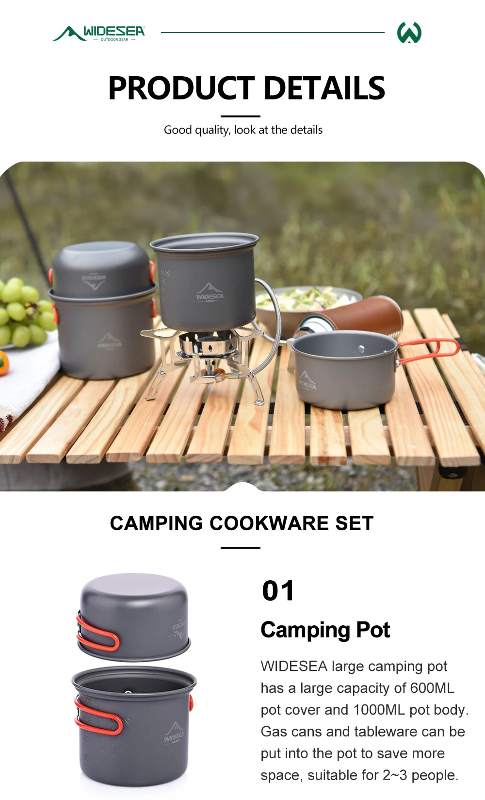Widesea Camping Gas Stove Tableware Set Portable Gear Tourist Gadgets Kitchen Stuff Cooking Survival Camper Accessories Supplies