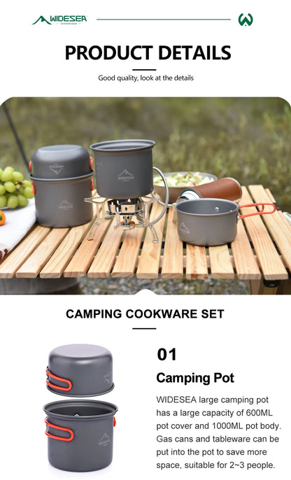 Widesea Camping Gas Stove Tableware Set Portable Gear Tourist Gadgets Kitchen Stuff Cooking Survival Camper Accessories Supplies