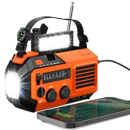 NOAA Emergency Weather Radio A1 7400mWh Portable Power Bank, AM/FM, USB/Solar/Hand Crank Charging, Battery Operated, SOS Alarm