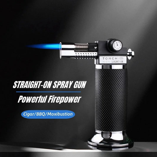 Metal Dual Flame Jet Gas Lighter High Firepower Outdoor Windproof Portable Torch Welding Gun for Kitchen BBQ Welding Baking