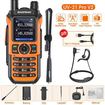 Baofeng UV-21 Pro V2 Long-Range Walkie Talkie – VHF/UHF Two-Way Radio with Air Band Reception, Wireless Frequency Copy & USB-C Charging