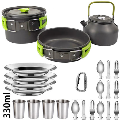 Camping Cookware Set for 2–3 People – Non-Stick Camping Cooking Pot & Pan Set with Teapot, Travel Tableware Kit for Outdoor Camping, Hiking, Backpacking & Picnics